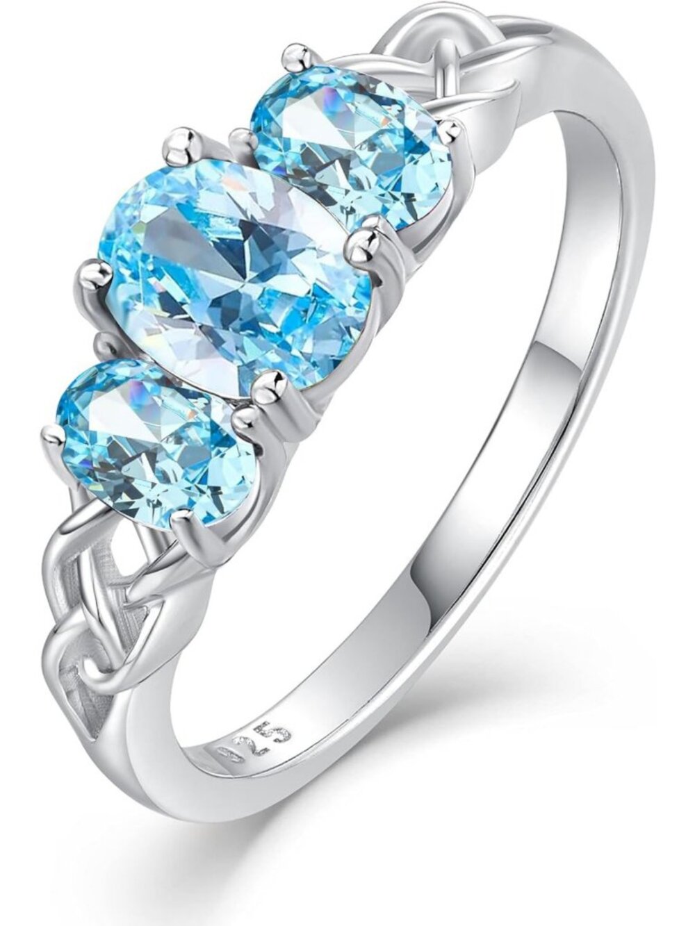 Celtic Knot Birthstone Ring for Women | 925 Sterling Silver 3-Stone Promise